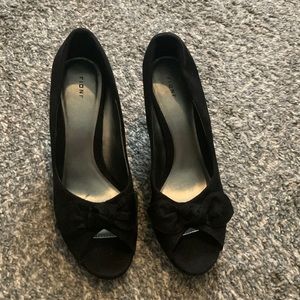 Fiona black faux suede wedges